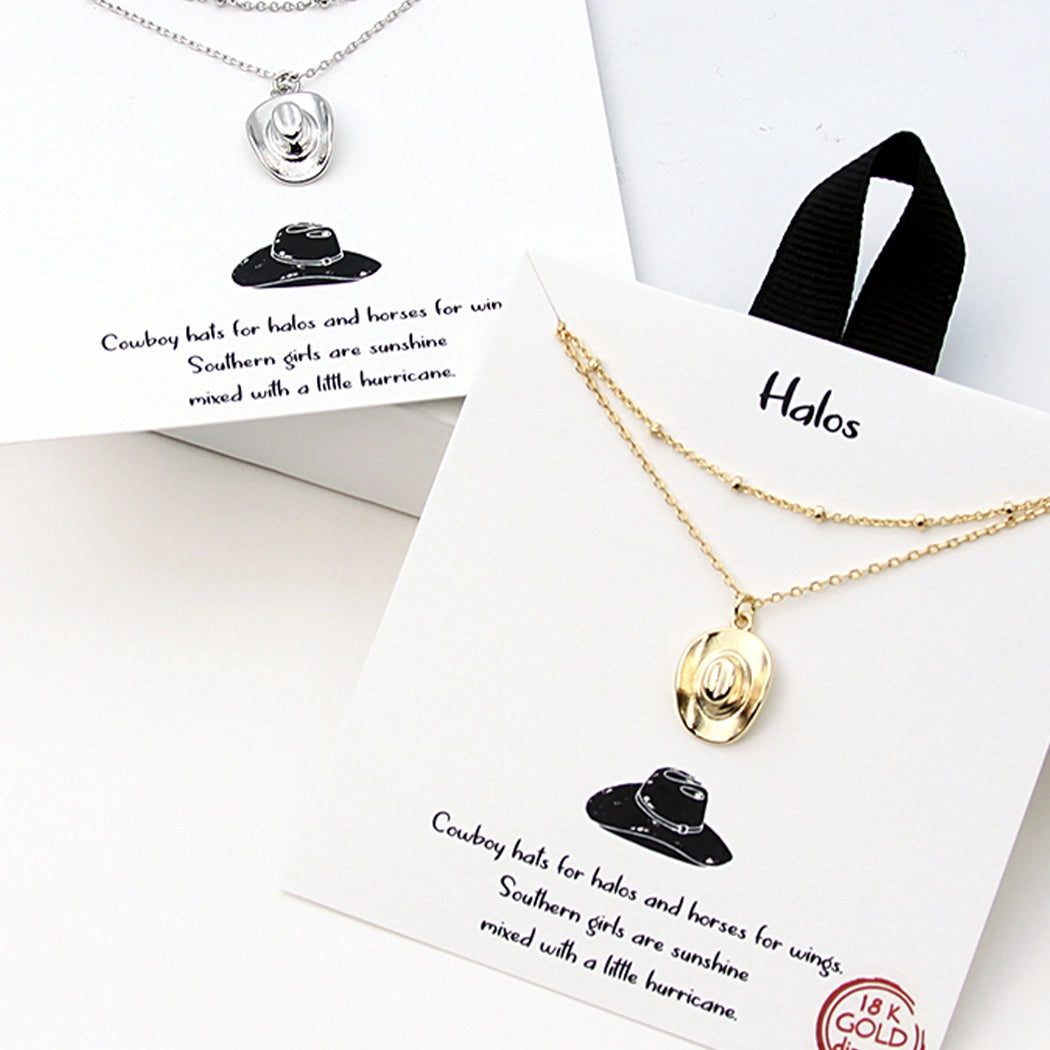 Cowboy Hat Figure Pendant Double Layer Necklace