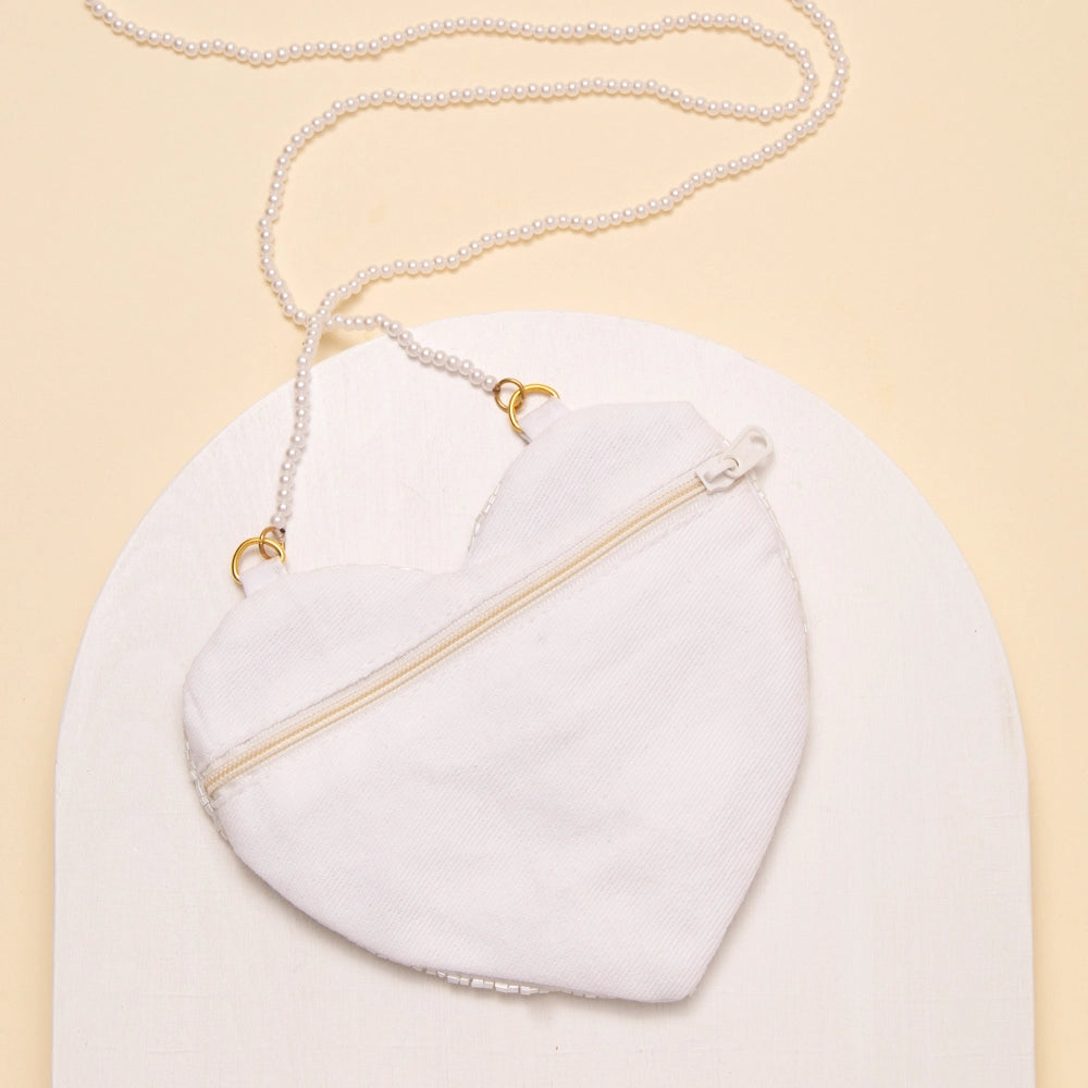 "Teacher" Sequins Seed Beaded Heart Crossbody Bag