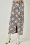 Embroidered Front Slit Corduroy Skirt