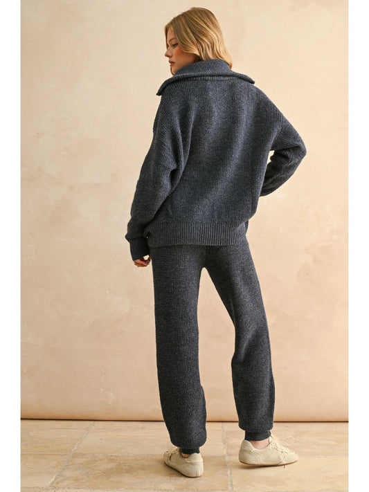 Waffle Pattern Sweater Jogger Pants