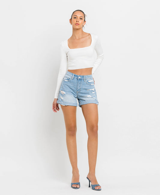 Mid Rise Double Cuffed Boyfriend Shorts