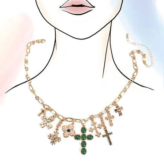 Charm Necklace-Multi Cross Charms Necklace
