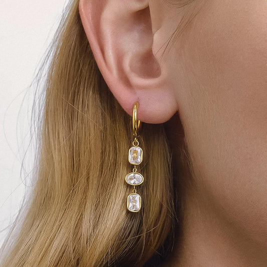Sunniva 18K Gold Non-Tarnish Cz Triple Drop Earrings