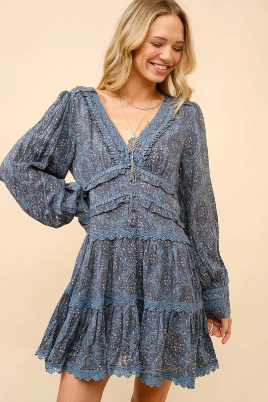 Rayon Jacquard Lace Tiered Mini Dress