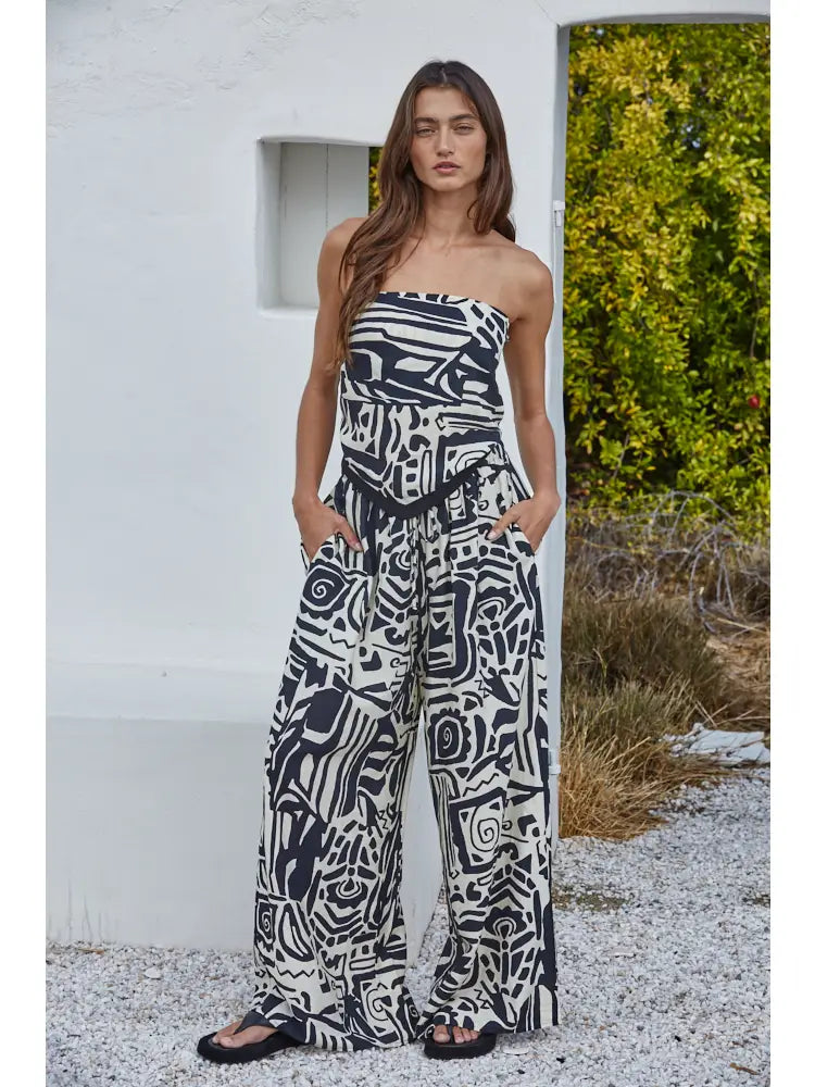 Woven Tribal Print Back Smoked Tube Top