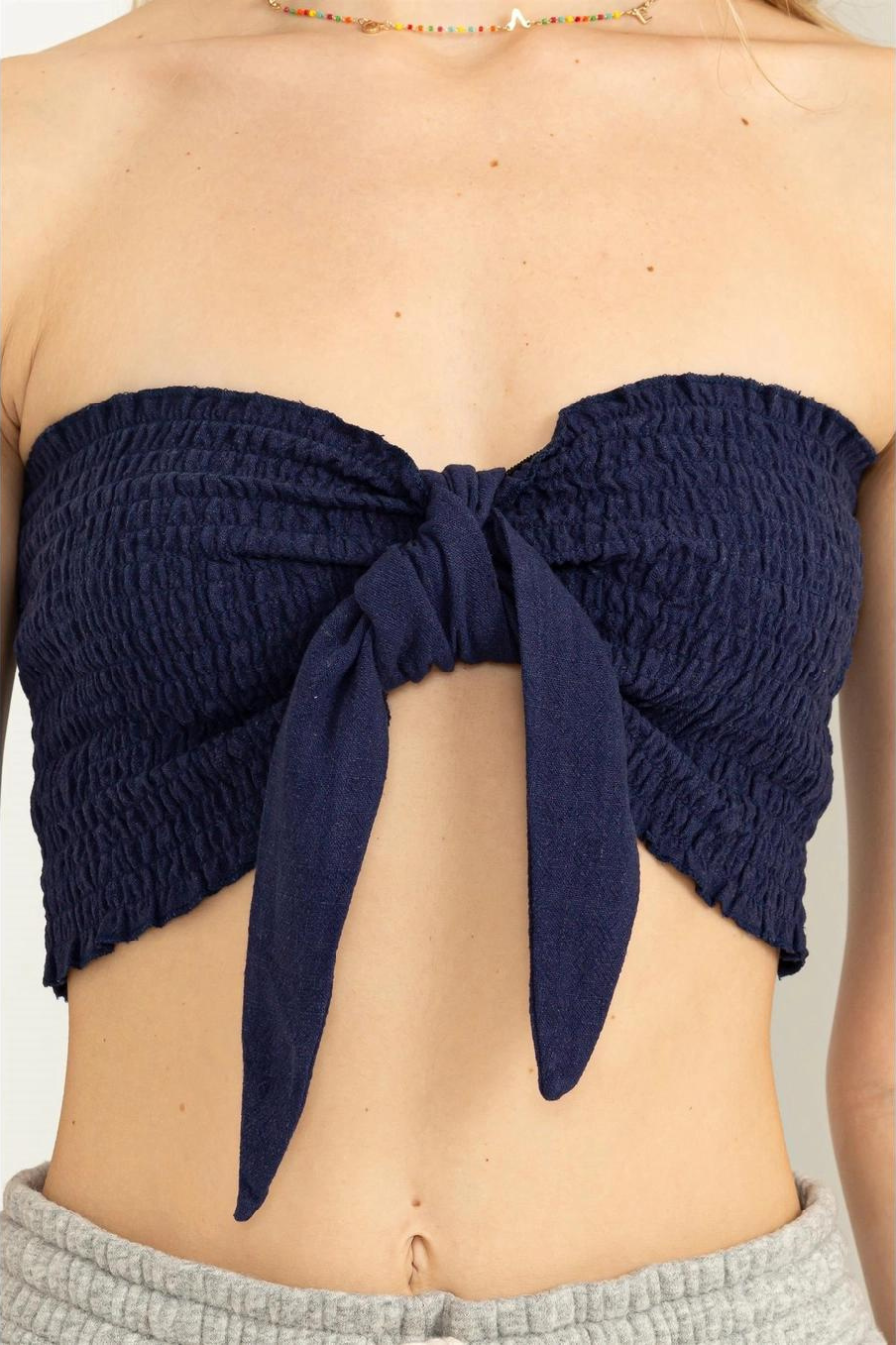 Alana Smocked Tie Front Tube Top