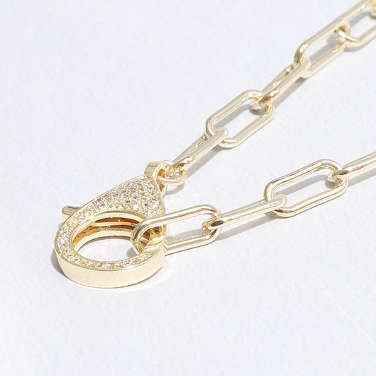Cz Lobster Closure Paperclip Shape Necklace