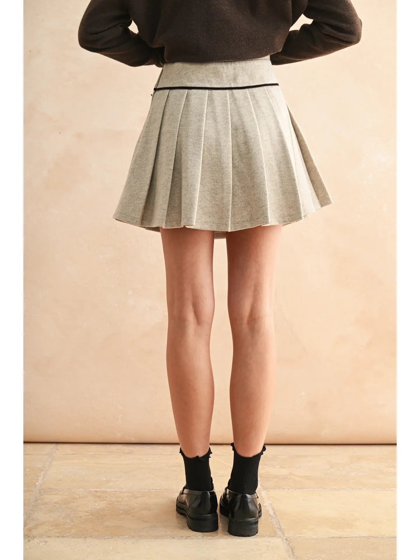 Mini Accordion Style Skirt with Velvet Trim