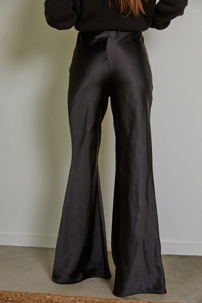 Woven Polyester Spandex Satin High Rise Pants