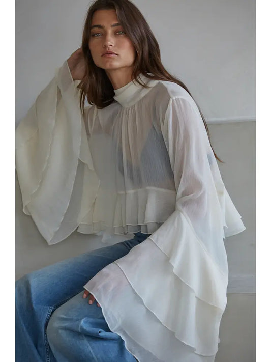 Woven Polyester Chiffon See Through Top