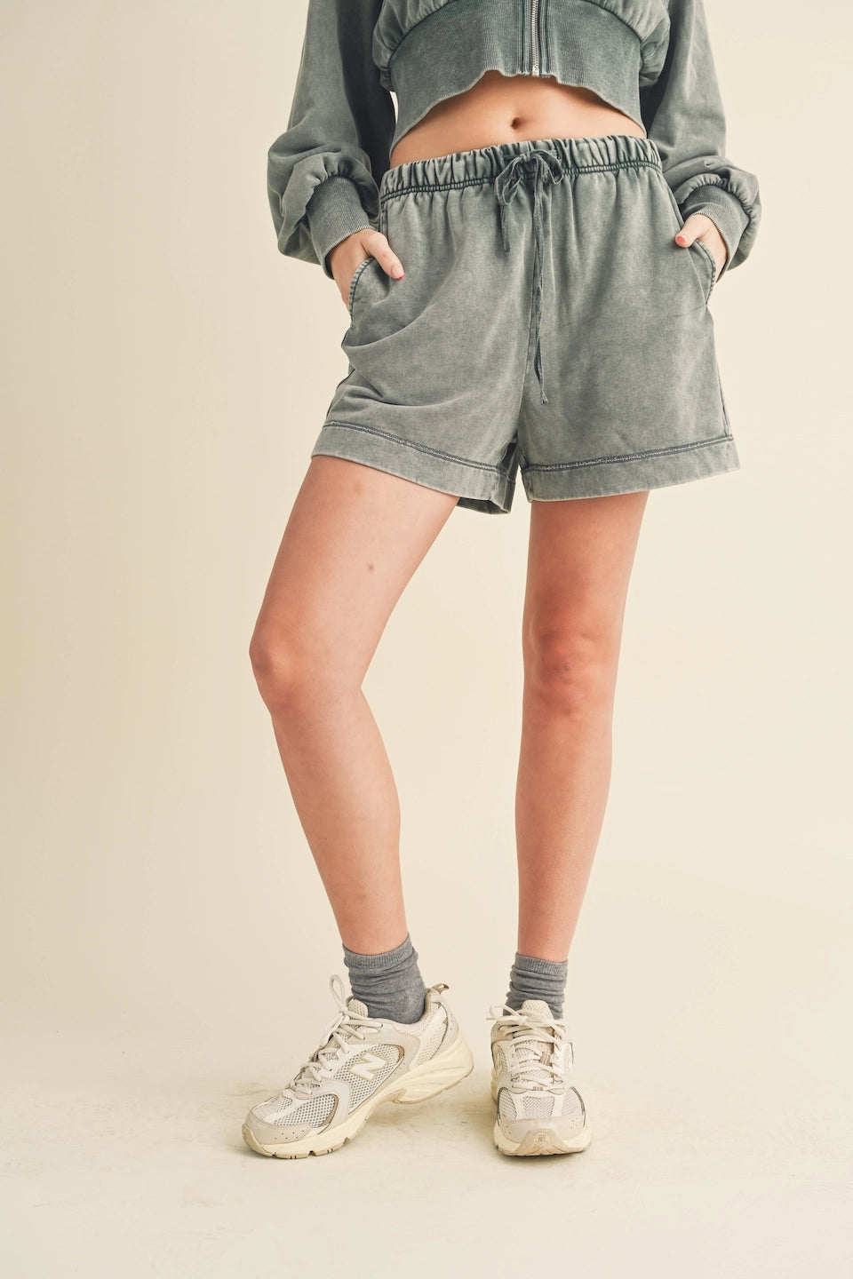 High Waisted Mineral Wash Shorts