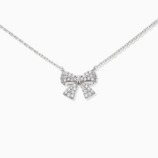 Gold Dipped Ribbon Bow Pave Cz Necklace