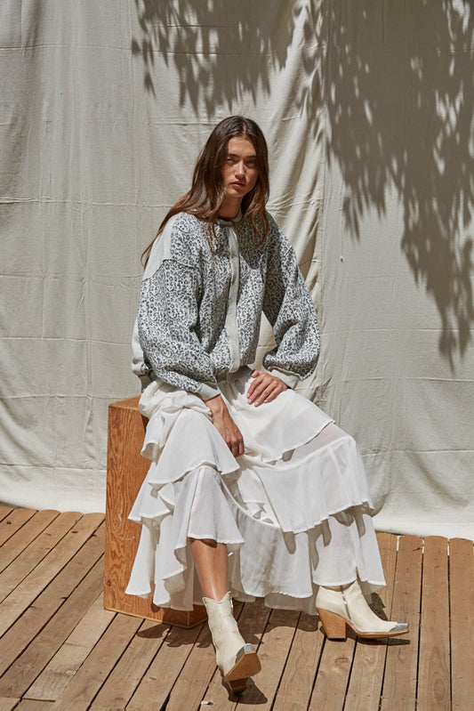 Woven Polyester Chiffon Tiered Midi Skirt