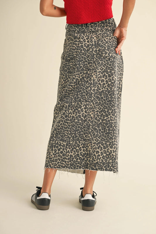 Leopard Print Slit Front Skirt