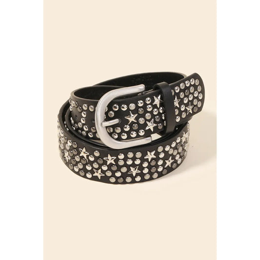 Metallic Stars and Stud Faux Leather Belt