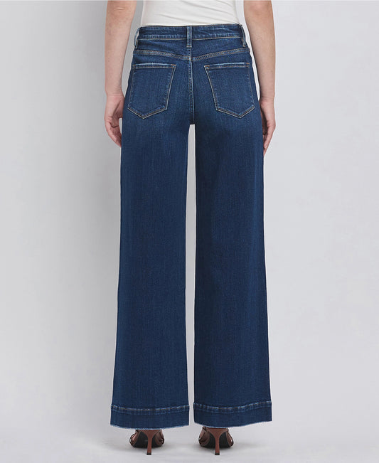 High Rise Patch Pocket Trouser Hem Wide Jeans