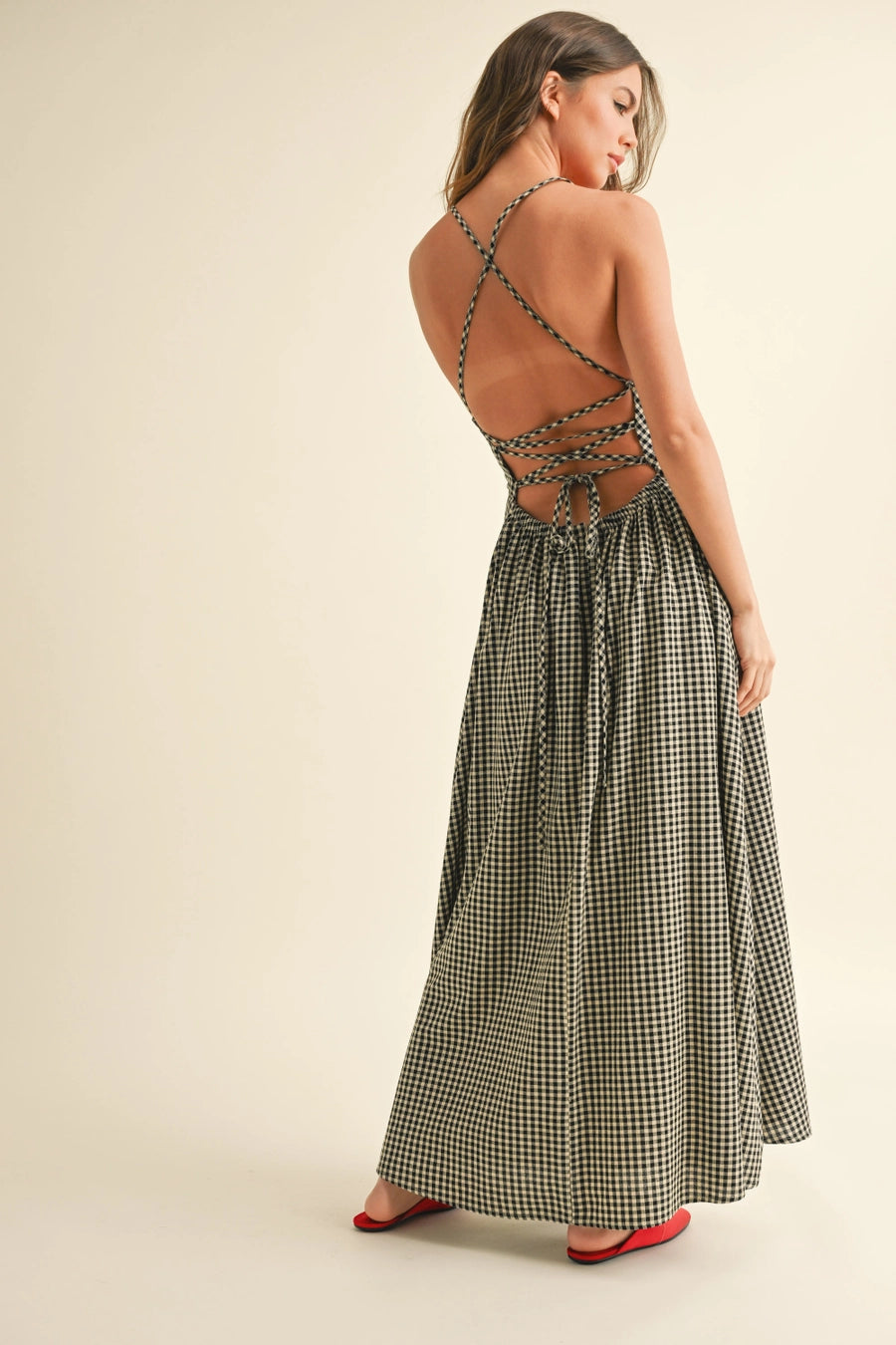 Gingham Pattern Maxi Dress