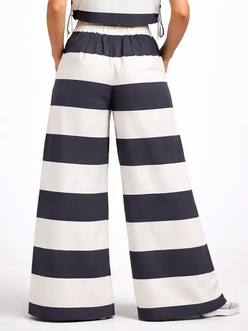 Elastic Waist Wide Stripe Pants
