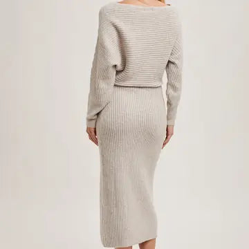 One Shoulder Off Side Slit Midi Knit Sweater Dress