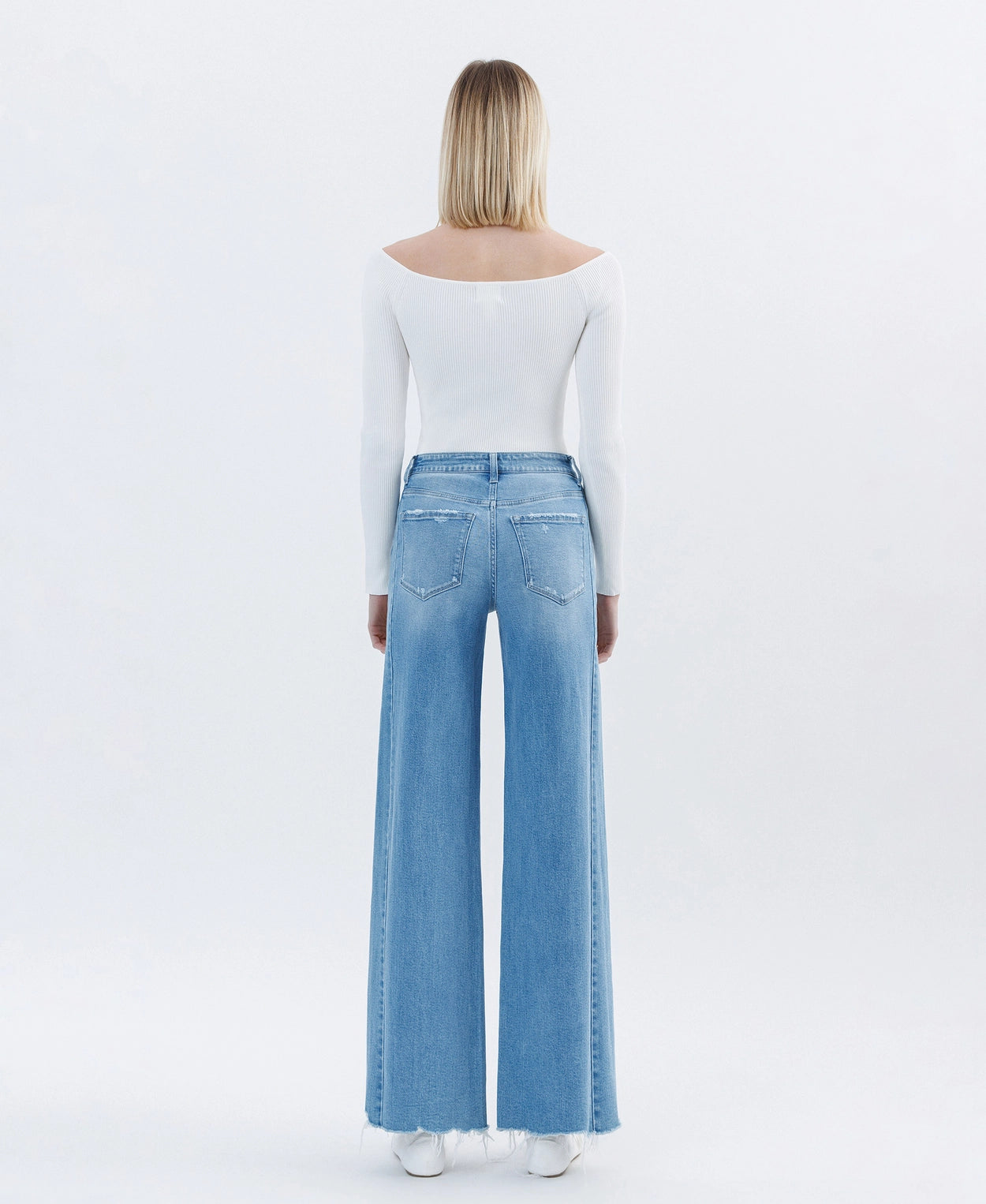 High Rise Raw Hem Extreme Wide Jeans