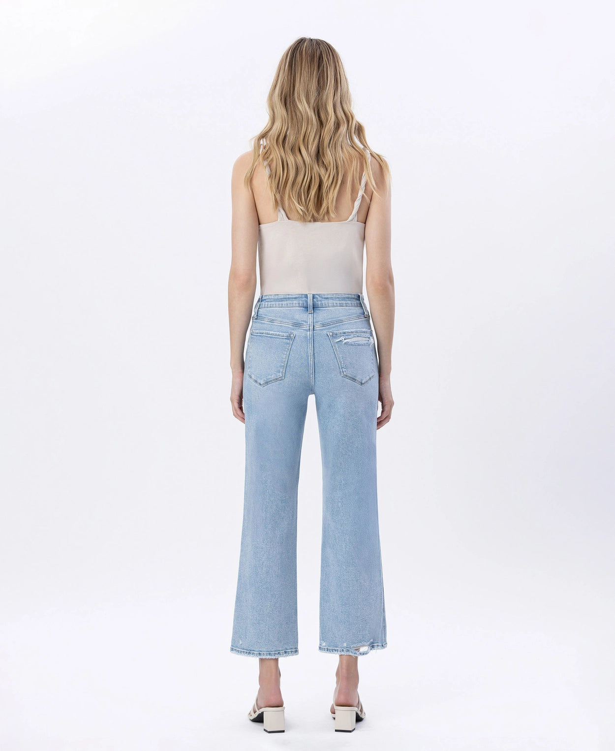 High Rise Crop Slim Wide Jeans