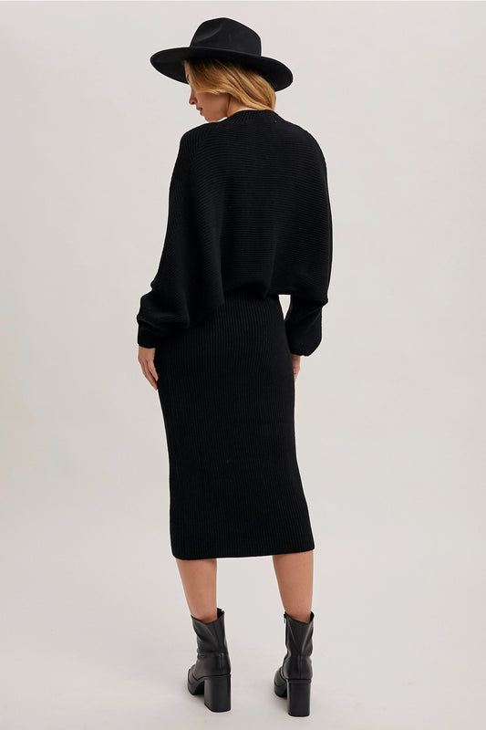 V-Neck Knit Midi Dress and Knit Shrug Set