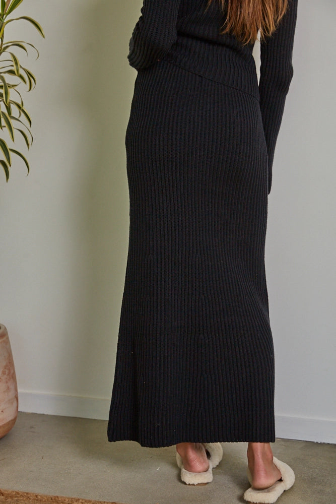 Knit Ribbed Sweater Waist Flare Midi Skirt