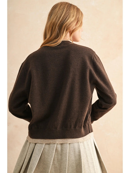 Color Contrast Button Front Cardigan