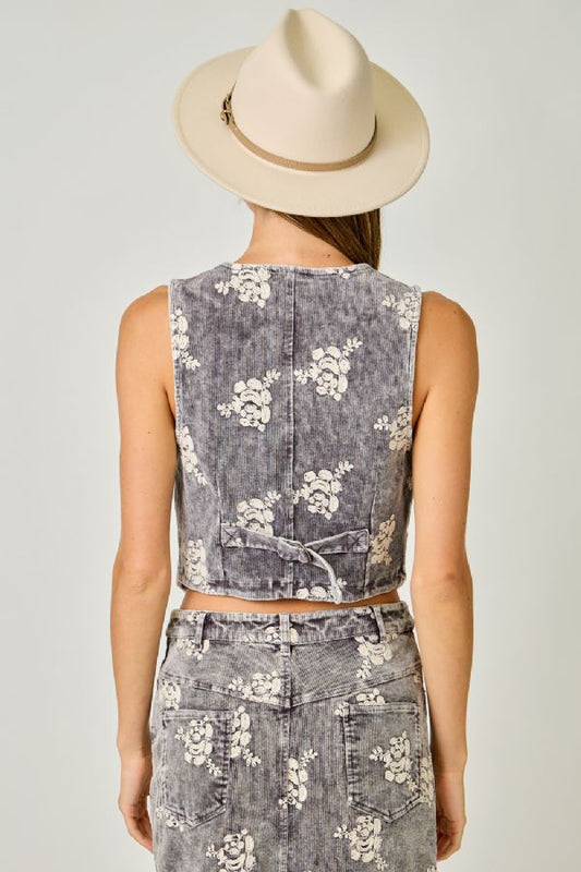 Embroidered Corduroy Vest