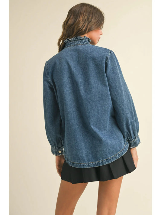 Stitch Detail Ruffled Denim Jacket