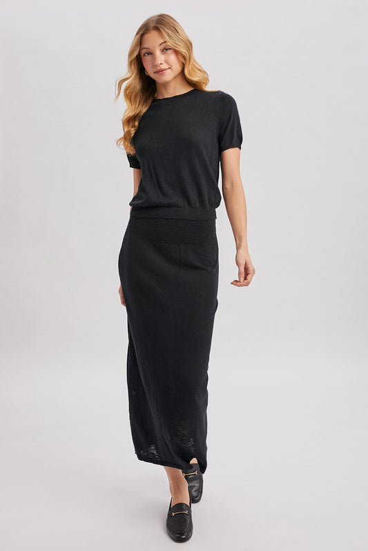 Crew Neck Knit Tee and Maxi Skirt Set