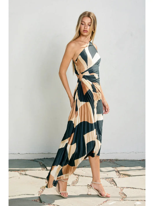 First Class Asymmetrical Pleated Maxi Dress
