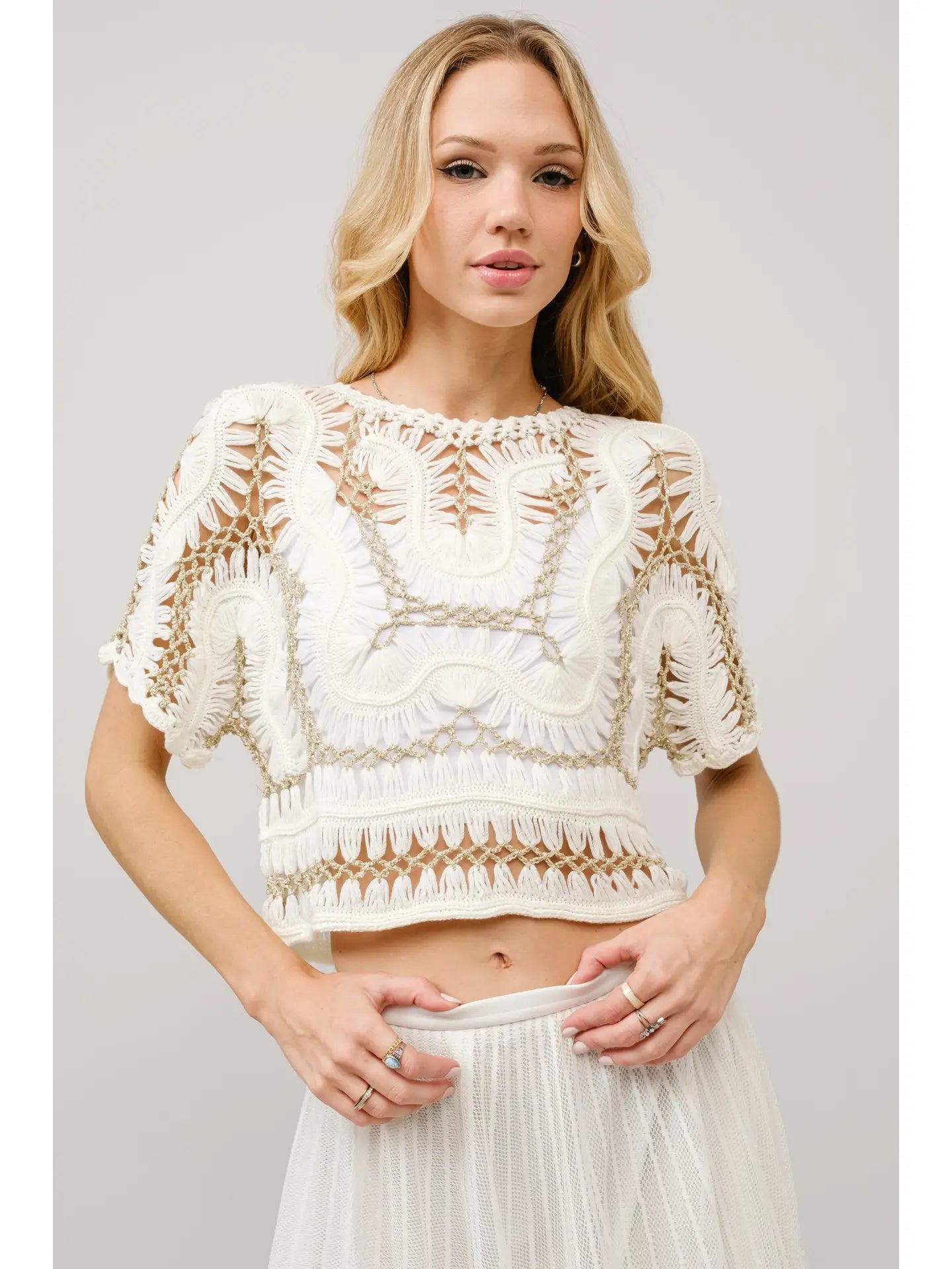 Crochet Metallic Thread Knitted Crop Top