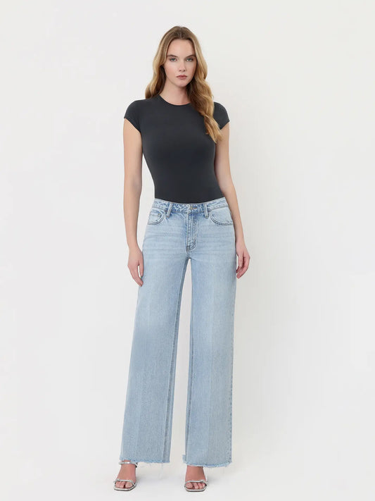 High Rise Trouser Fold Creased Wide Jeans
