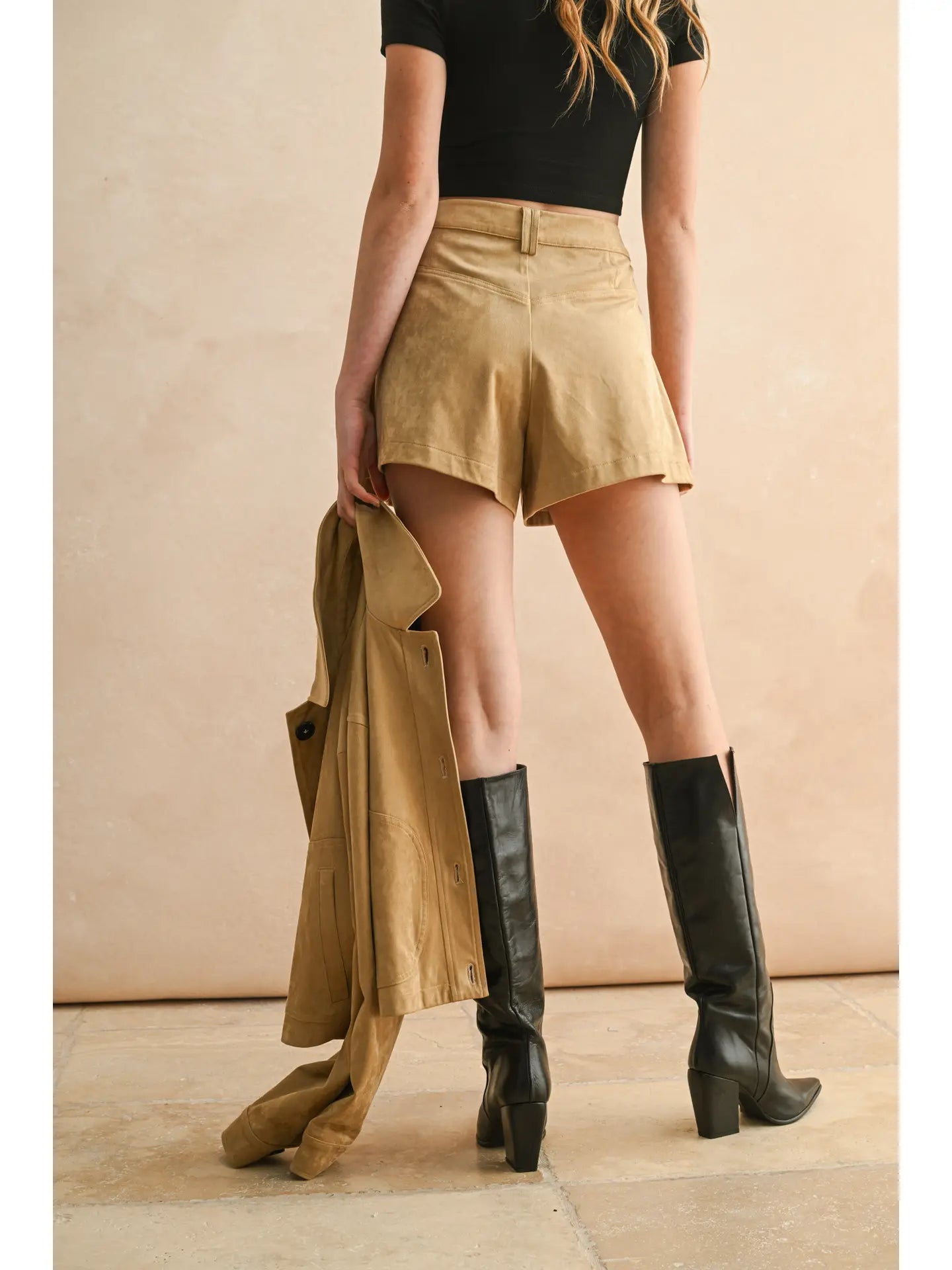 Pleated Suede Shorts