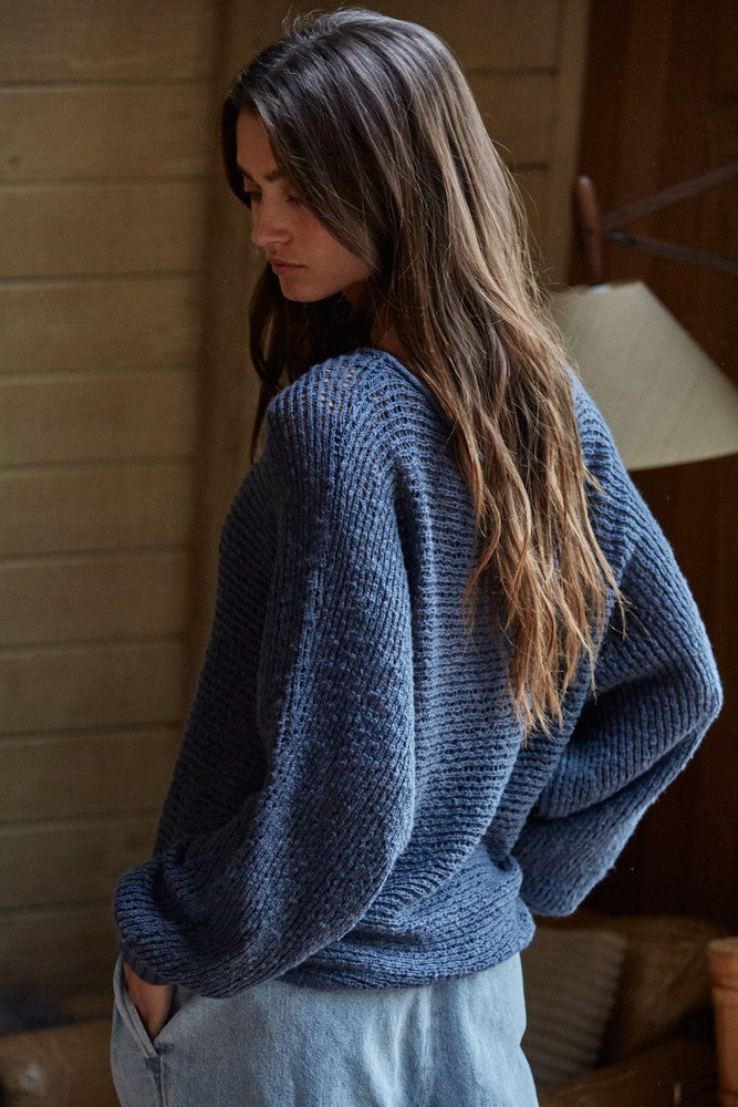 Sweater Knit Crochet Round Neck Long Sleeve Top