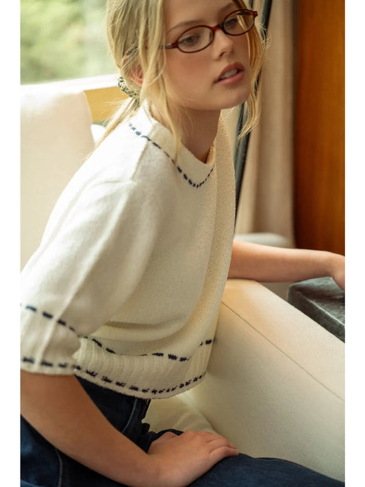 Stitch Effect Detail Short Sleeve Top