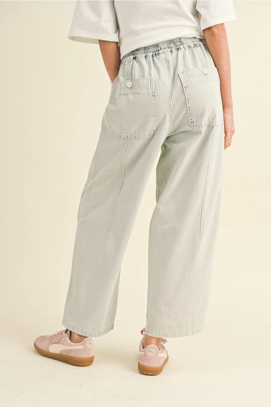 Stripe and Washed Effect Barrel Shape Pants