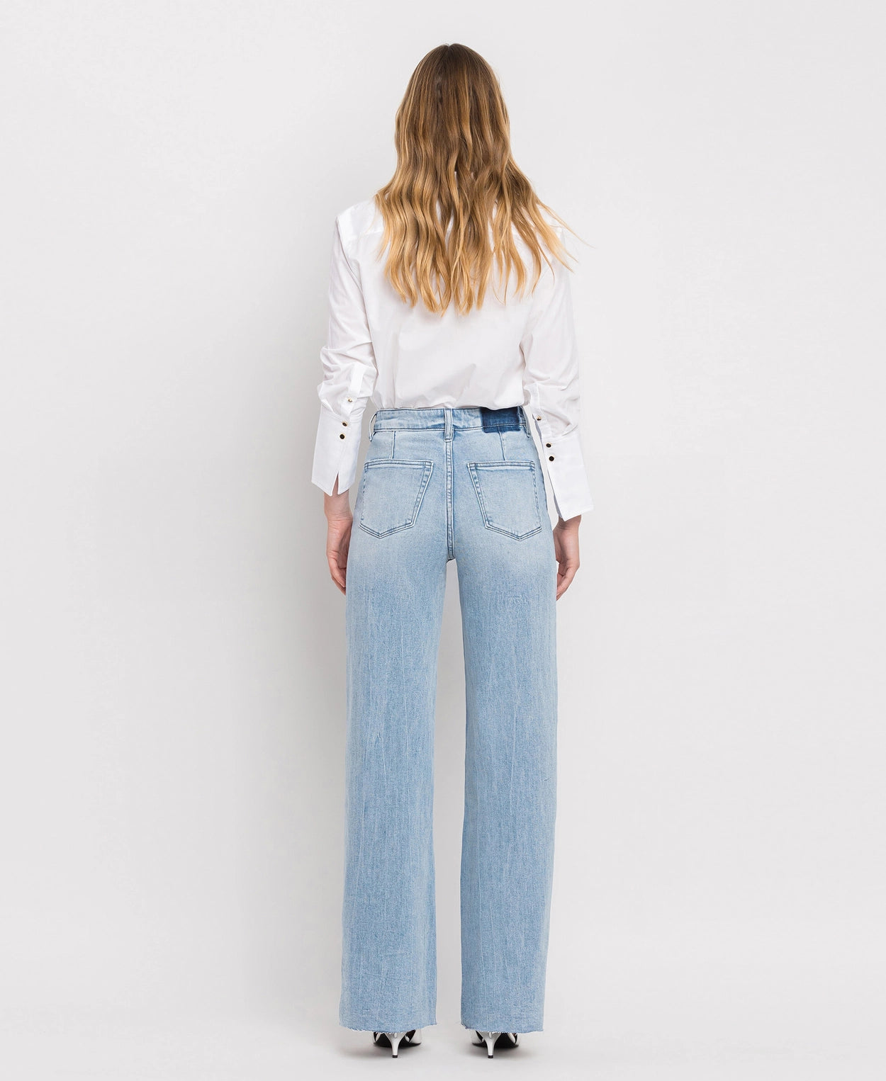 Super High Rise Clean Cut Raw Hem Wide Leg Jeans