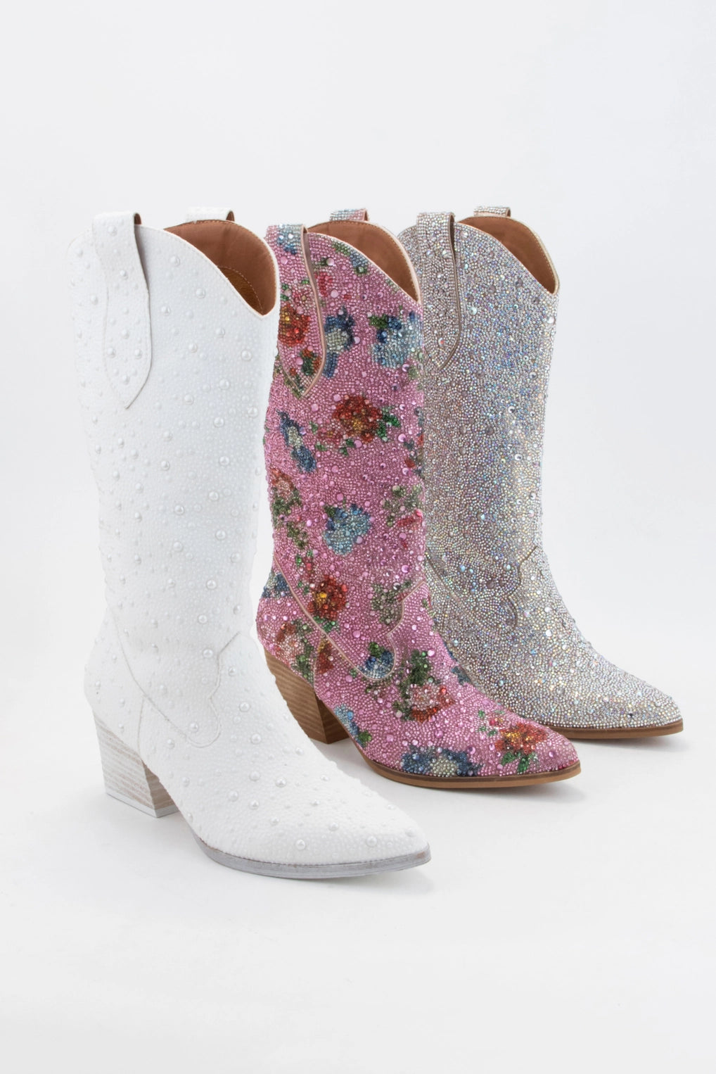 Dazzling Rhinestone Jeweled Mid-Calf Glam Western Boots