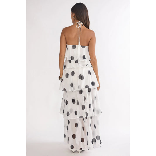 Halter Polka Dot Tiered Maxi Dress
