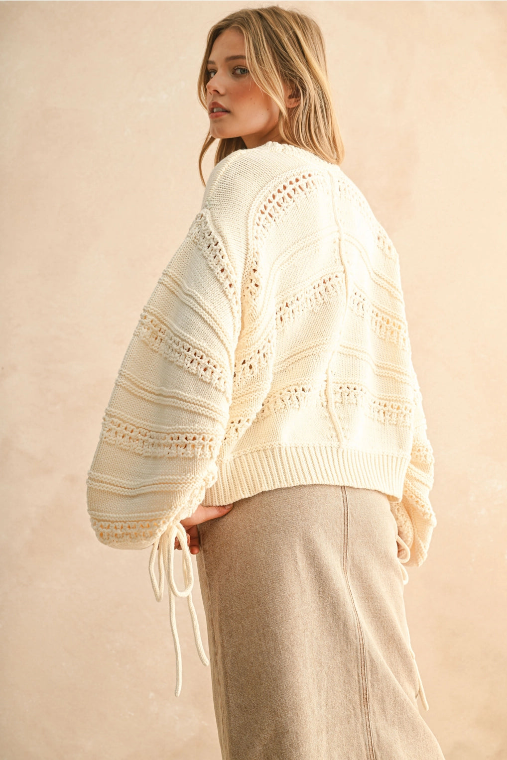 Long Sleeve Ruched Sleeve Sweater Top