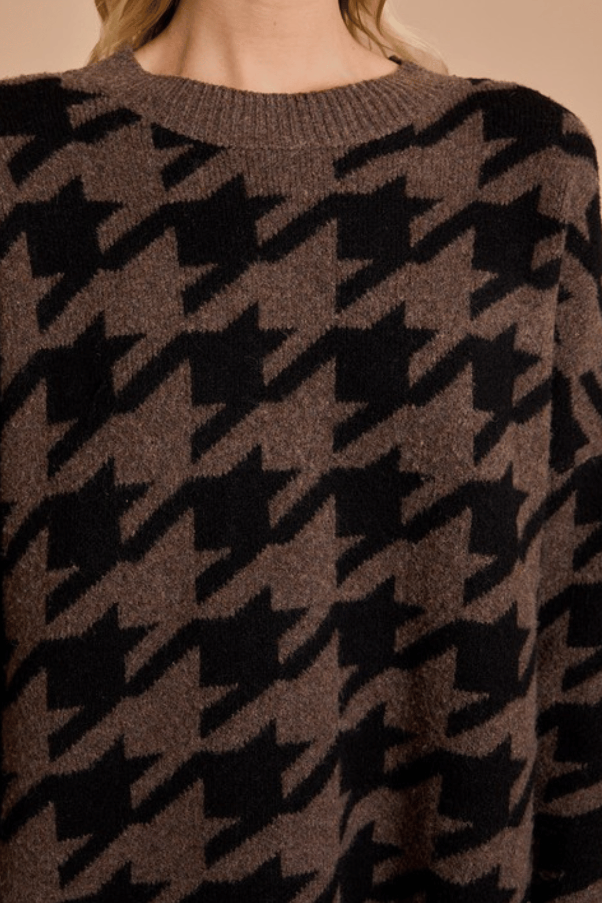 Oversized Houndstooth Print Sweater Dress