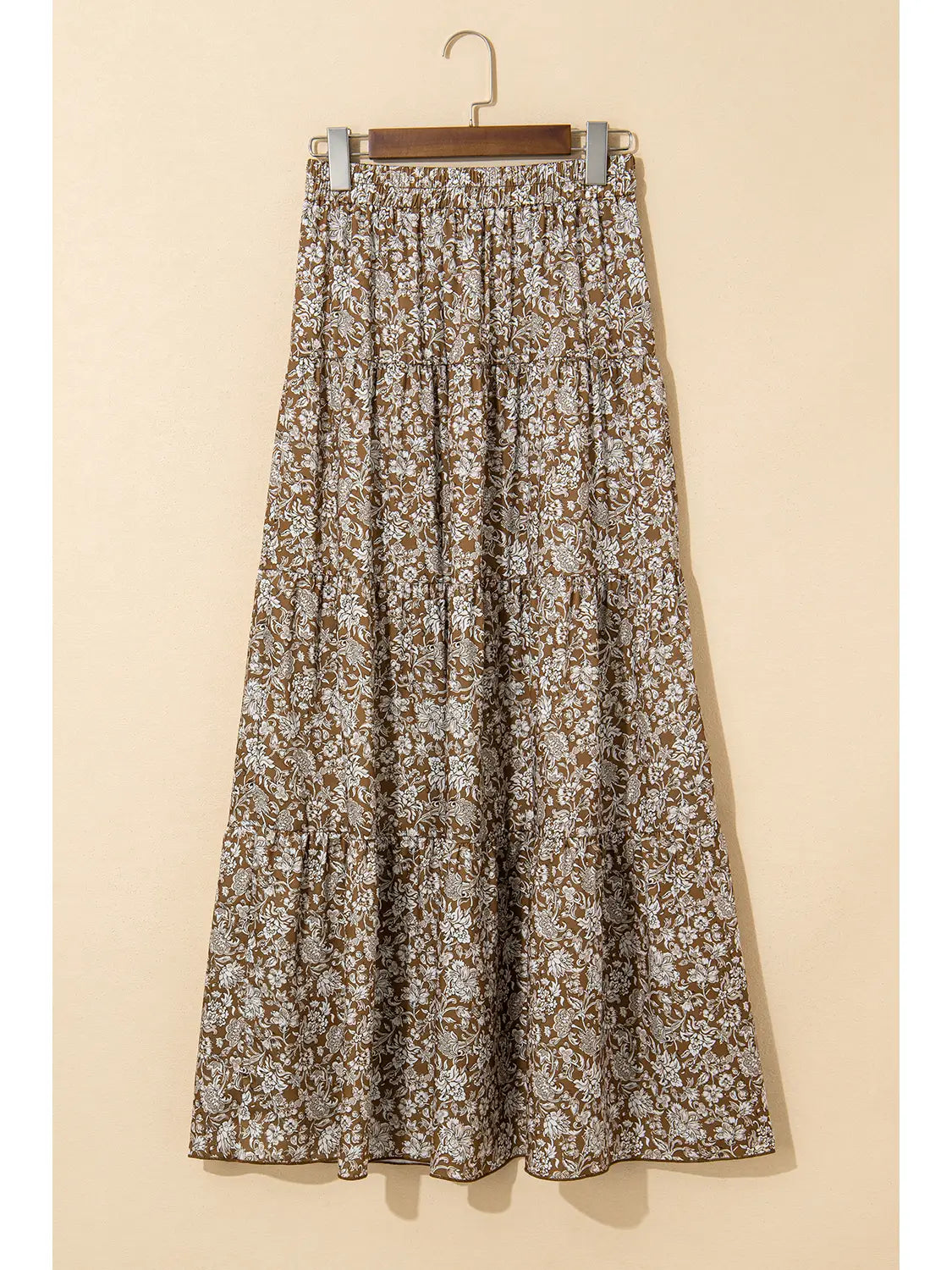 Western Floral Print Ruffled Hem High Waist Loose Maxi Skirt