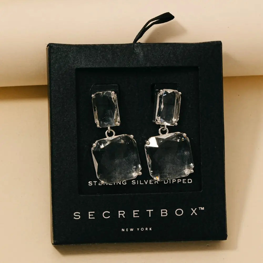 Secret Box Gold Dipped Large Faceted Gem Dangle Earrings