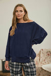 Tiered Sleeve Boat Neck Exposed Seam Knit Top