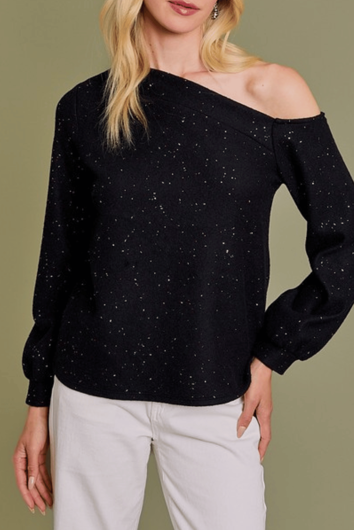Long Sleeve One Shoulder Sequin Top