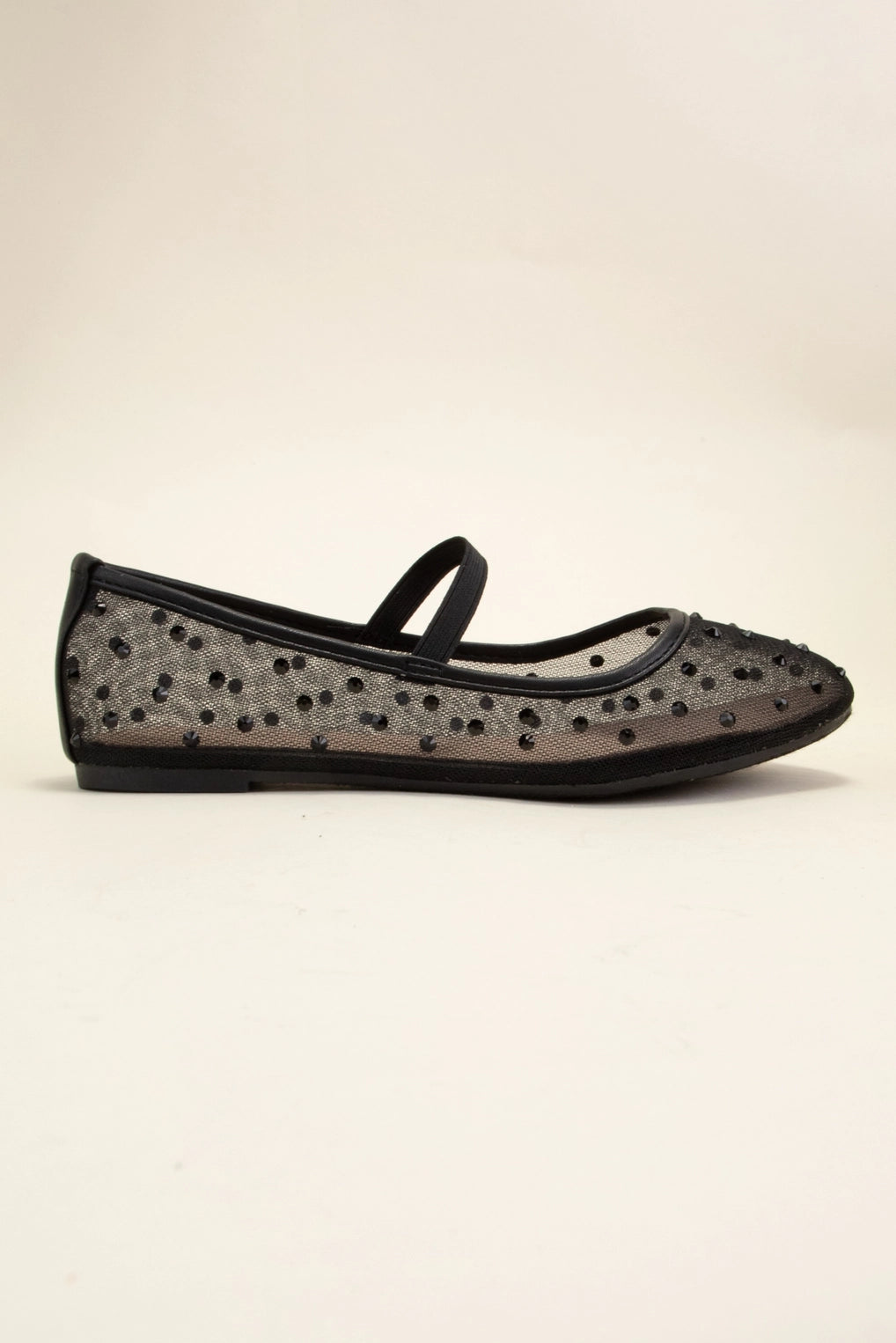 Rhinestone Embellished Mesh Mary Jane Flats