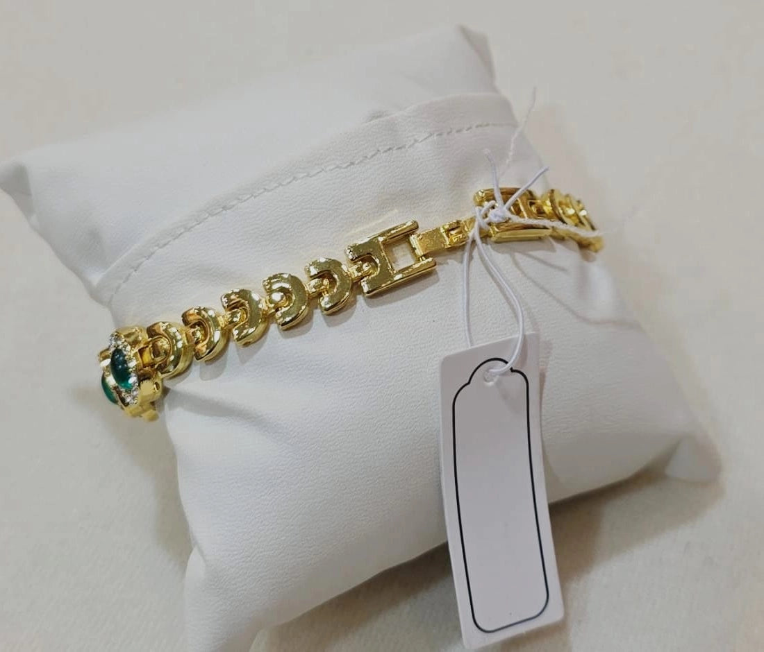 Gold Bracelet Watch with Green Crystals