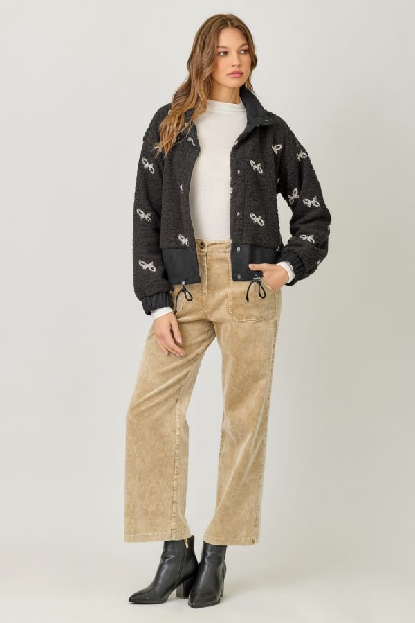 Bow Embroidery Sherpa Jacket